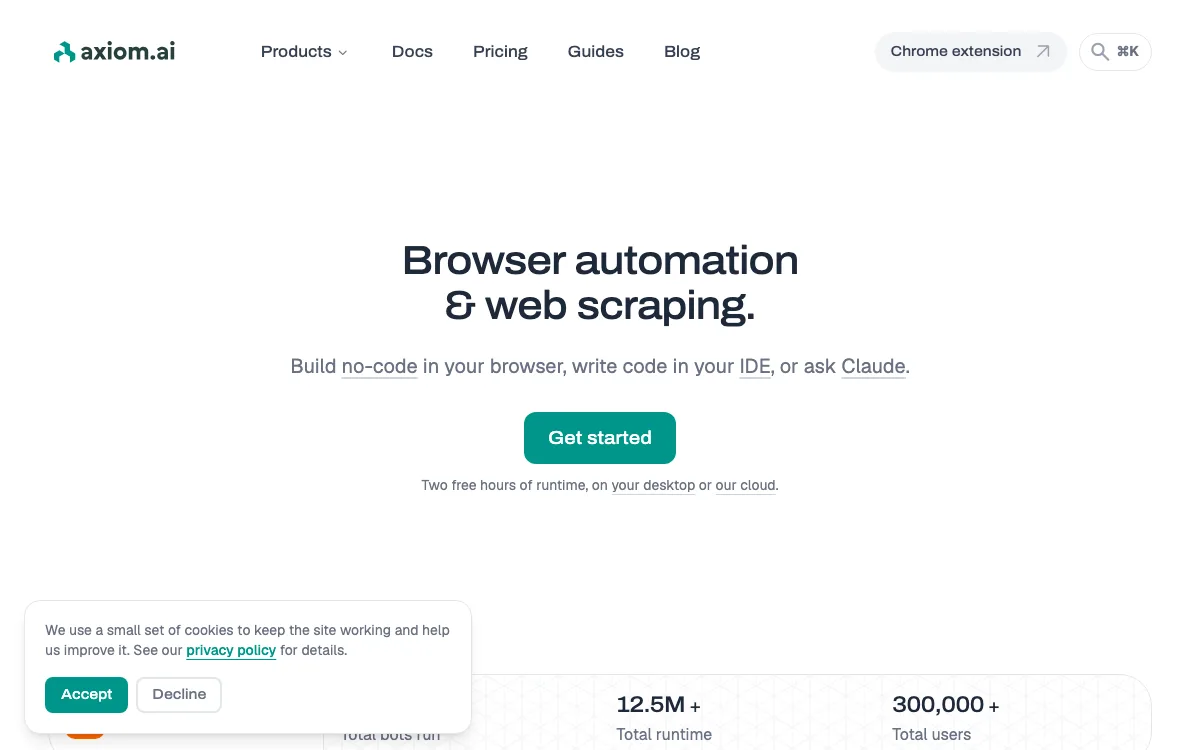 Axiom homepage screenshot