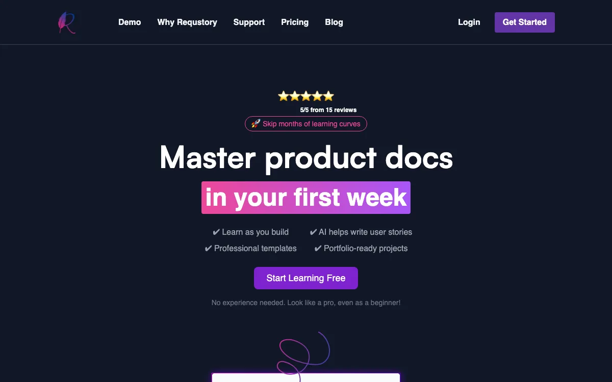Requstory homepage screenshot