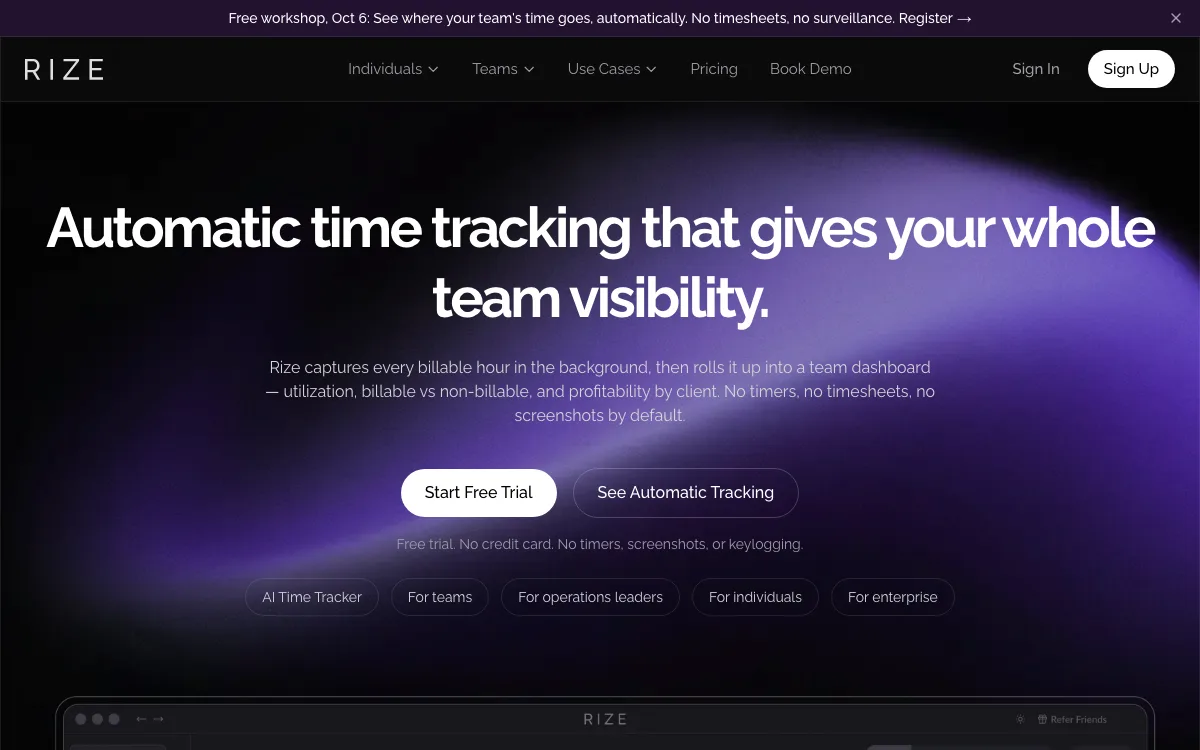 Rize homepage screenshot