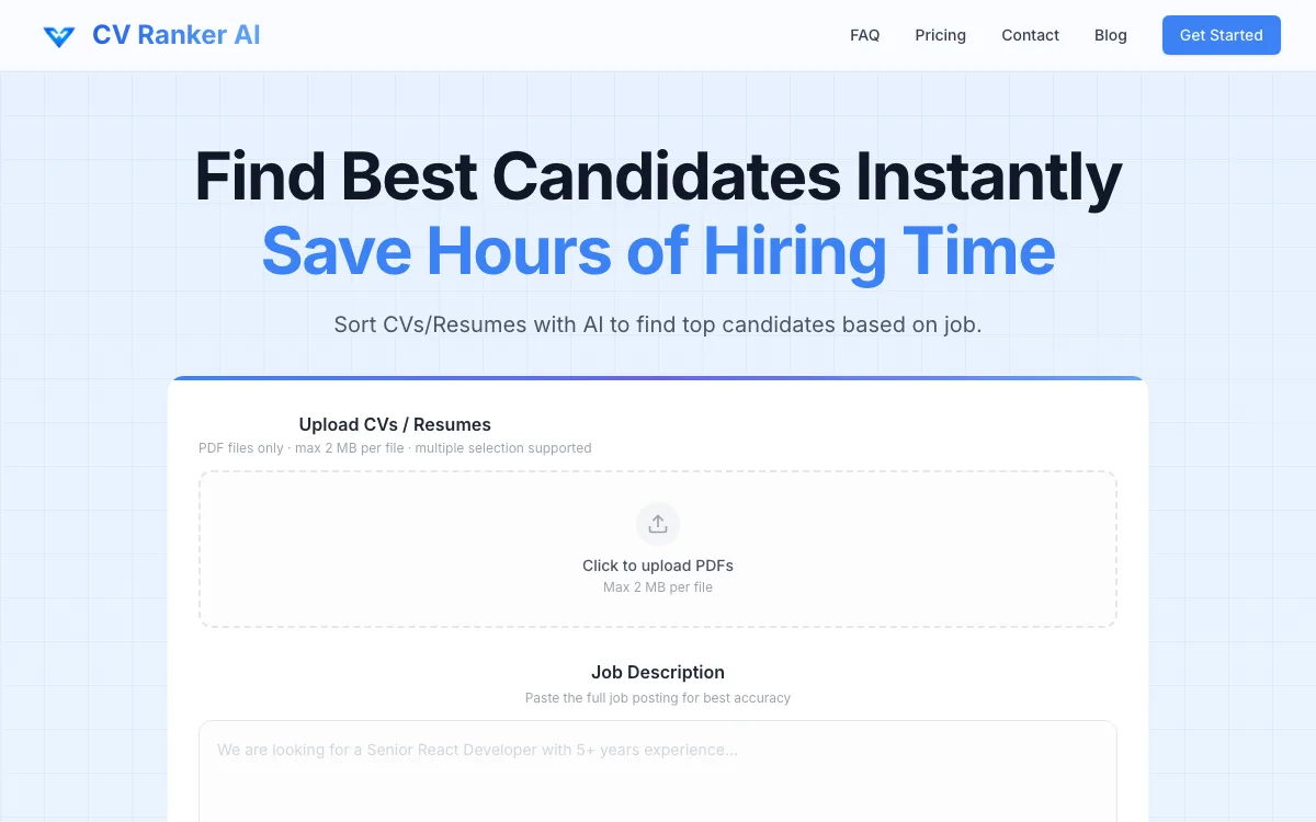 CV Ranker AI homepage screenshot