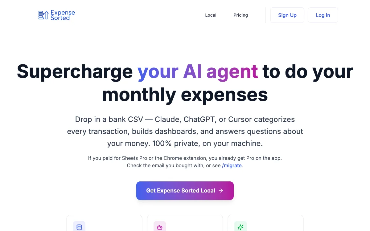 Expense Sorted homepage screenshot