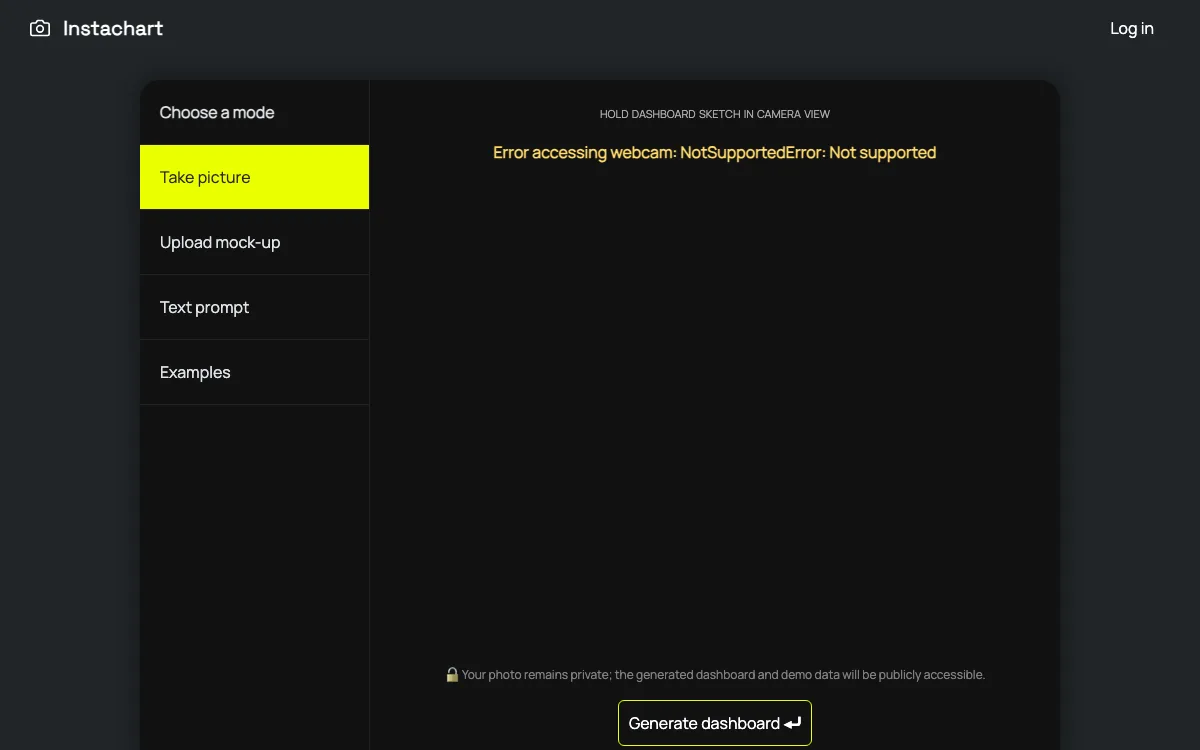 Instachart homepage screenshot
