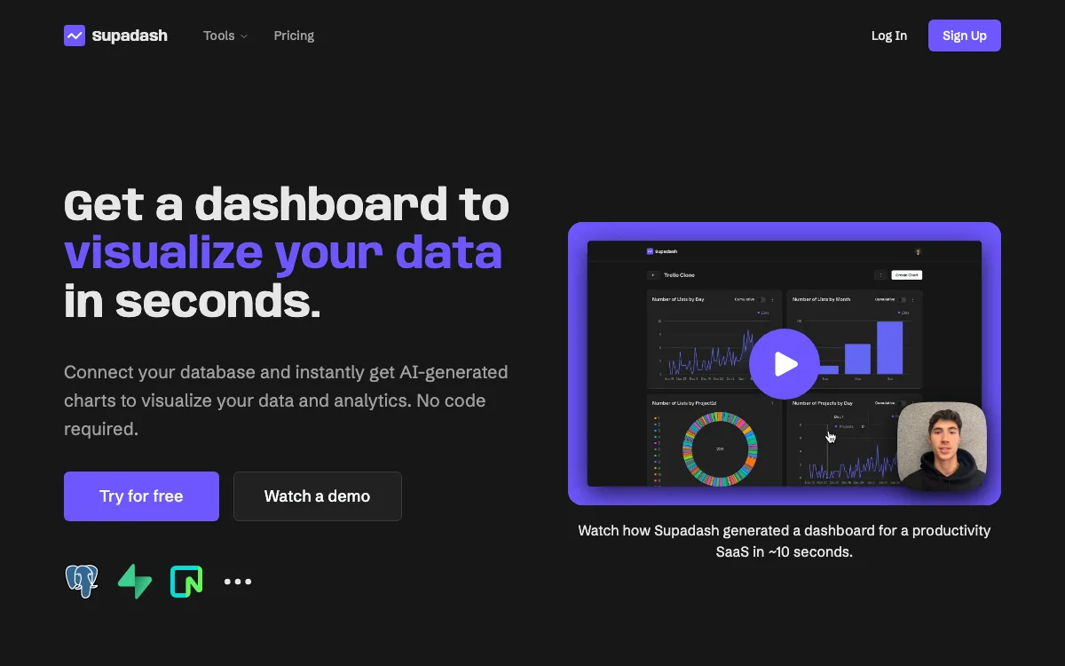 Supadash homepage screenshot