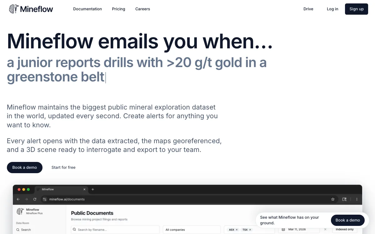 Mineflow (YC S24) homepage screenshot