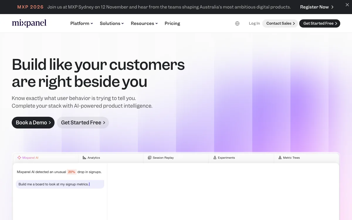 Mixpanel Spark homepage screenshot