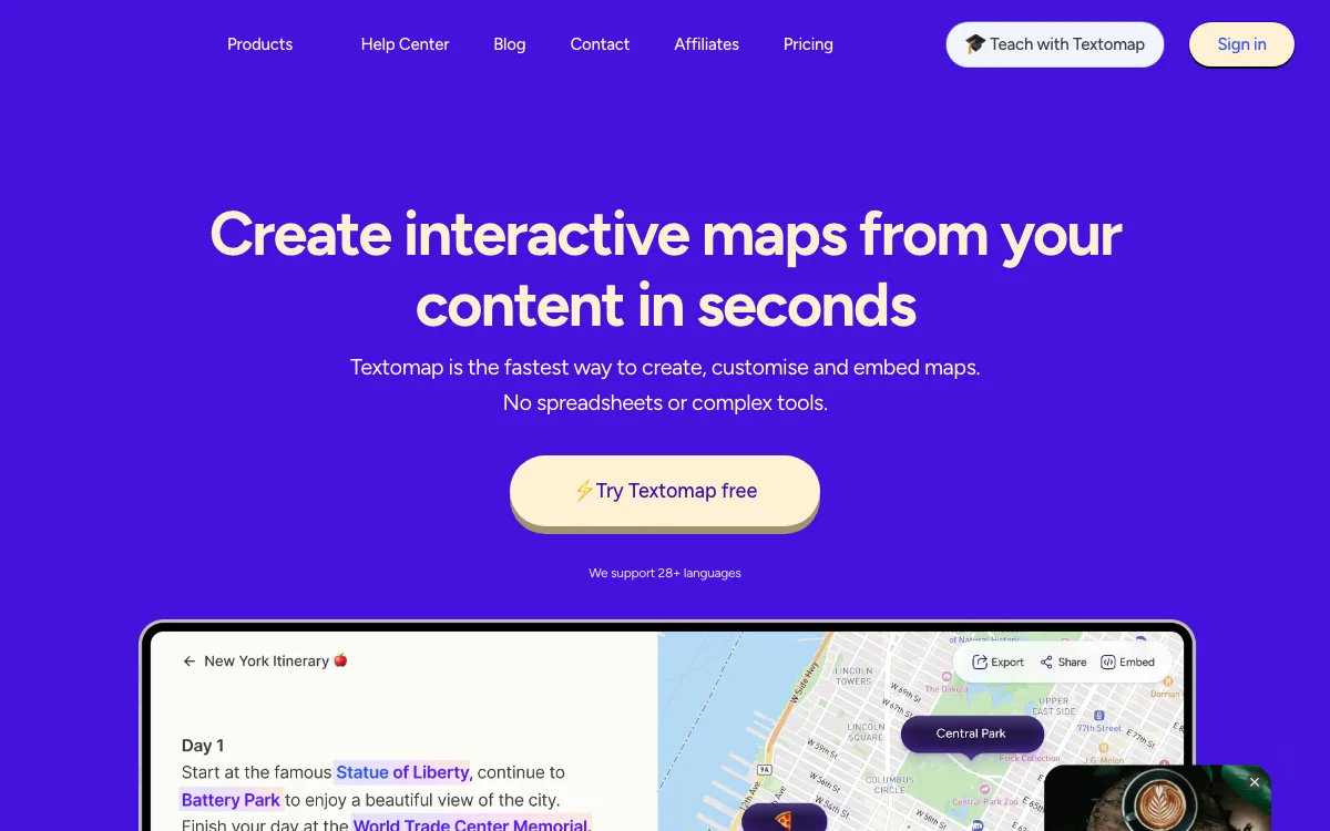 Textomap 2.0 homepage screenshot
