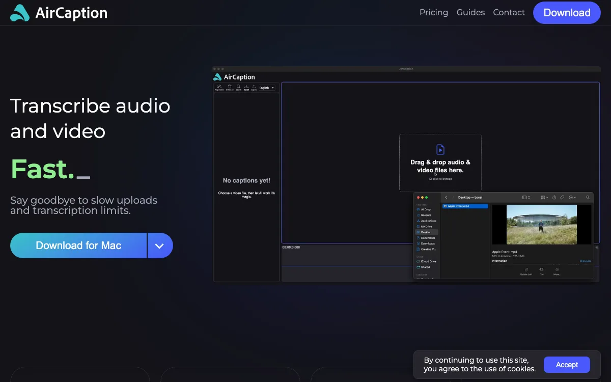 AirCaption homepage screenshot