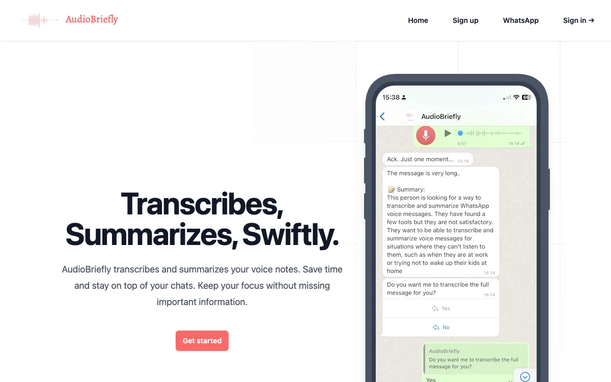 AudioBriefly homepage screenshot