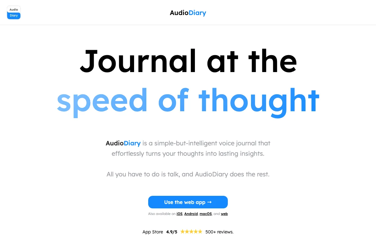 Audio Diary homepage screenshot