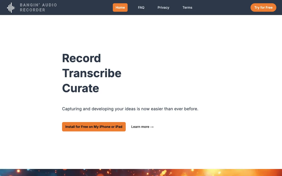 Bangin' Audio Recorder homepage screenshot