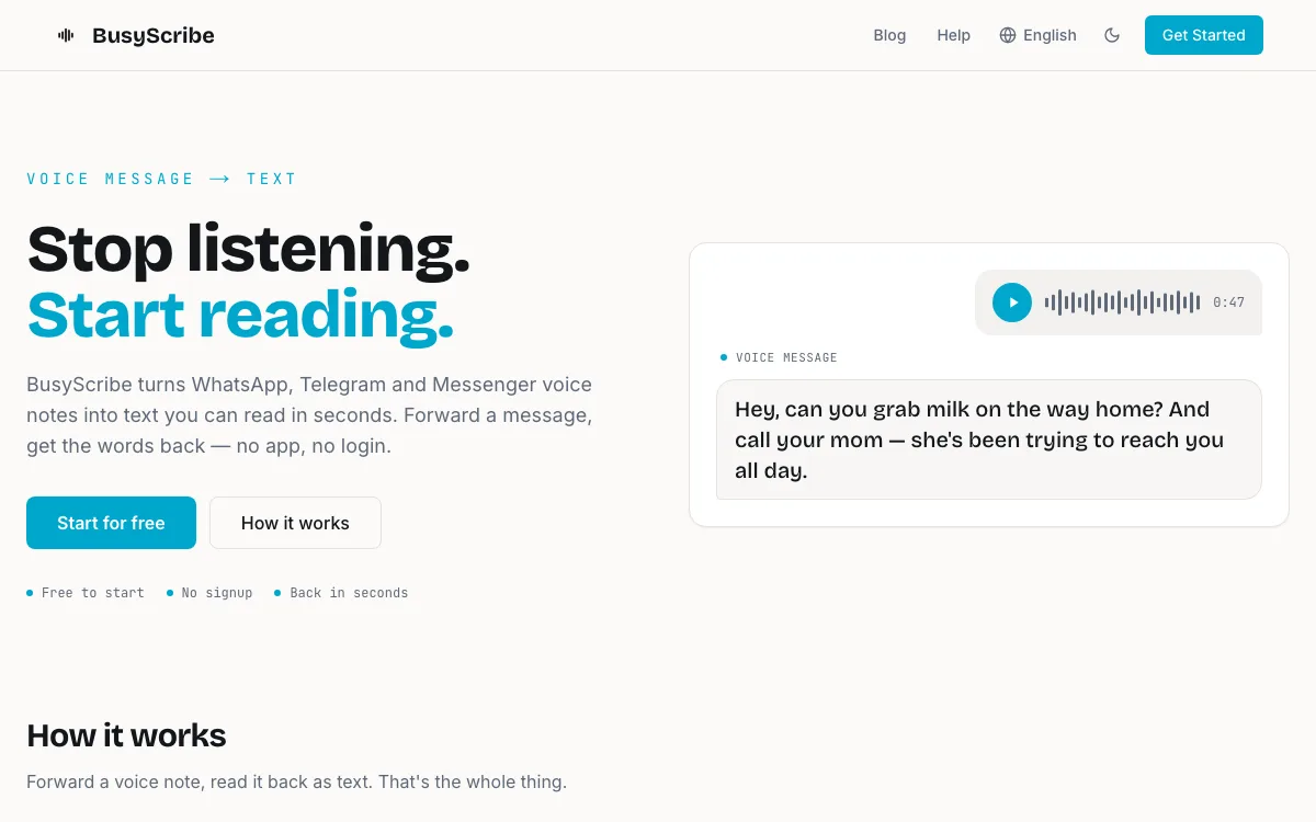 BusyScribe homepage screenshot