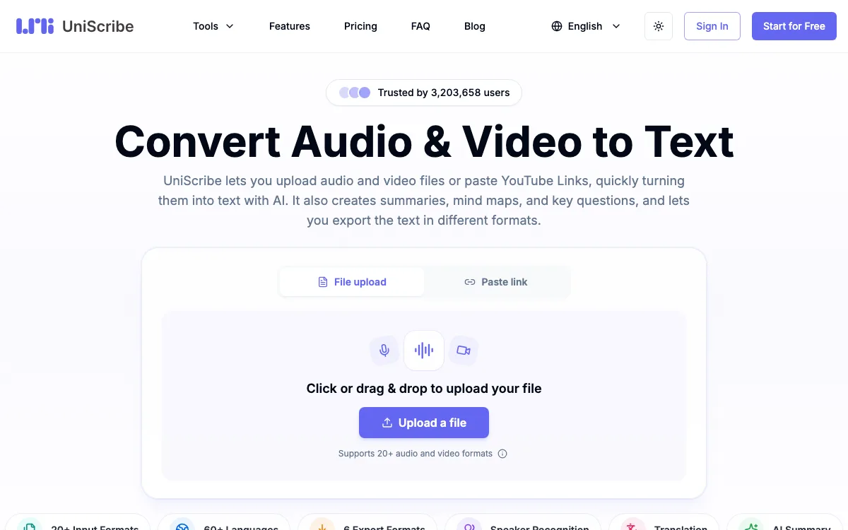 UniScribe homepage screenshot