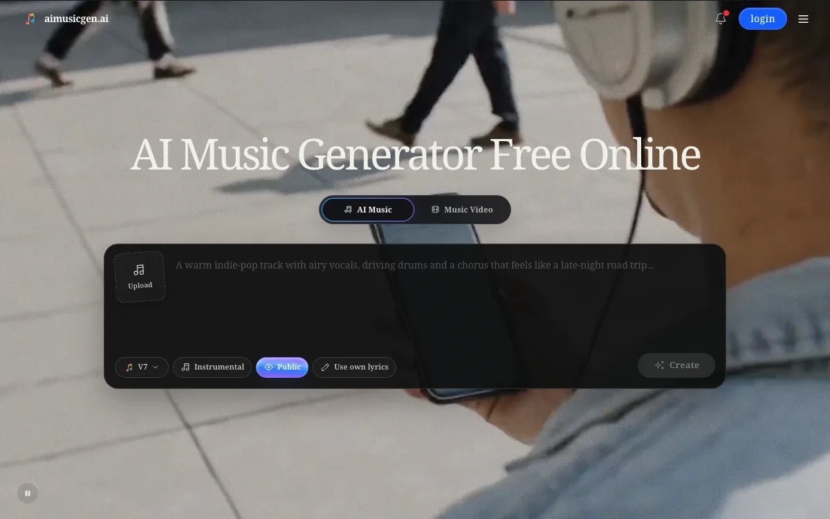 AIMusicGen.ai homepage screenshot
