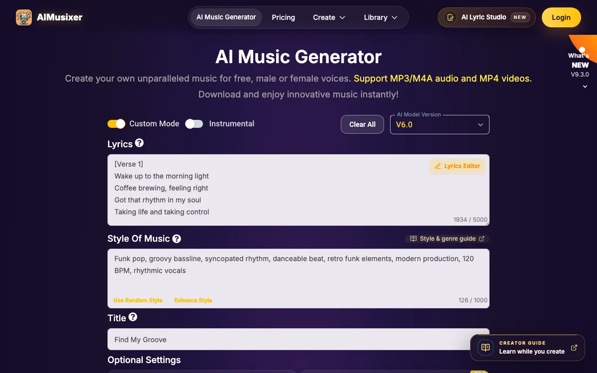 AI Music & Song Generator homepage screenshot