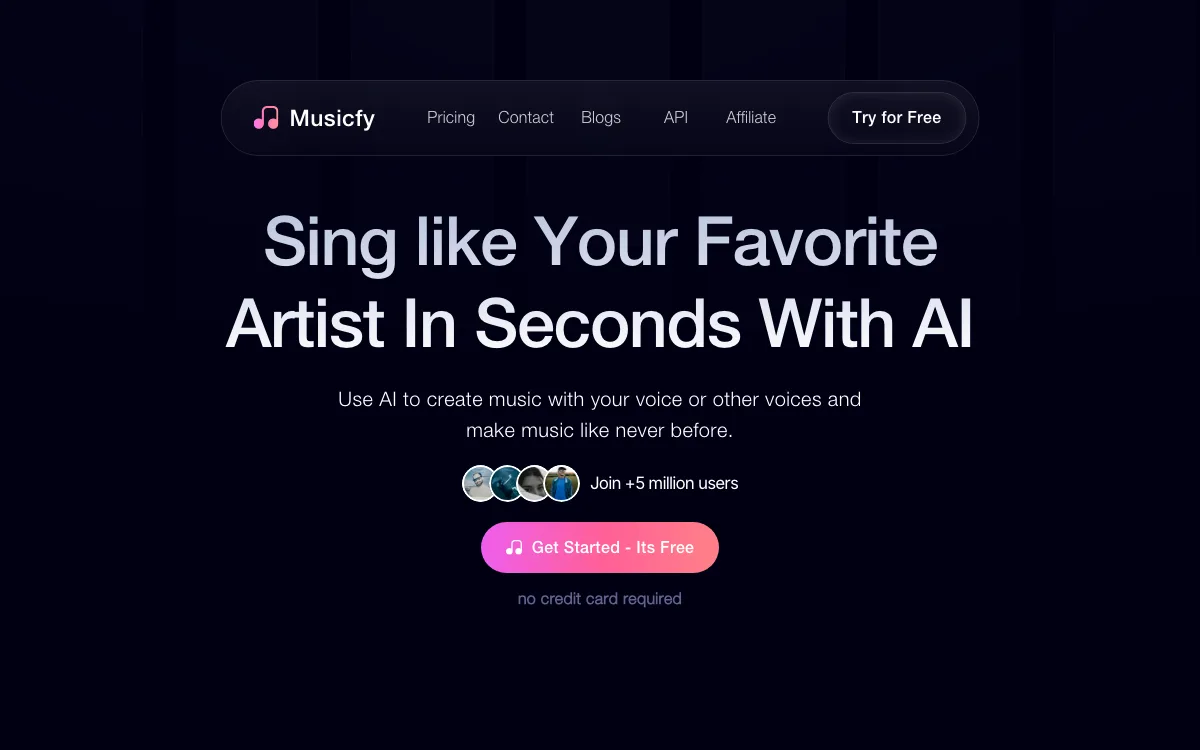 Musicfy homepage screenshot