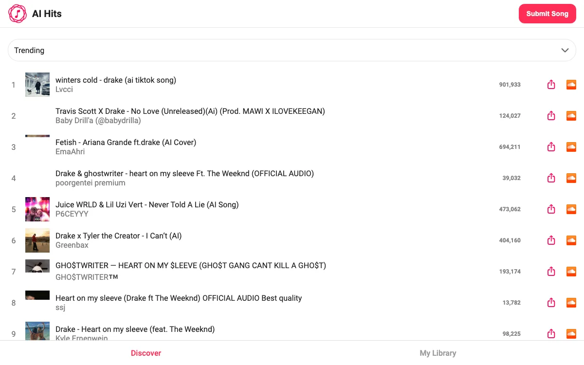 AI Hits homepage screenshot