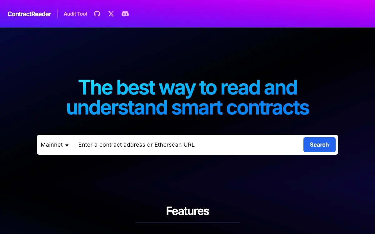 ContractReader homepage screenshot