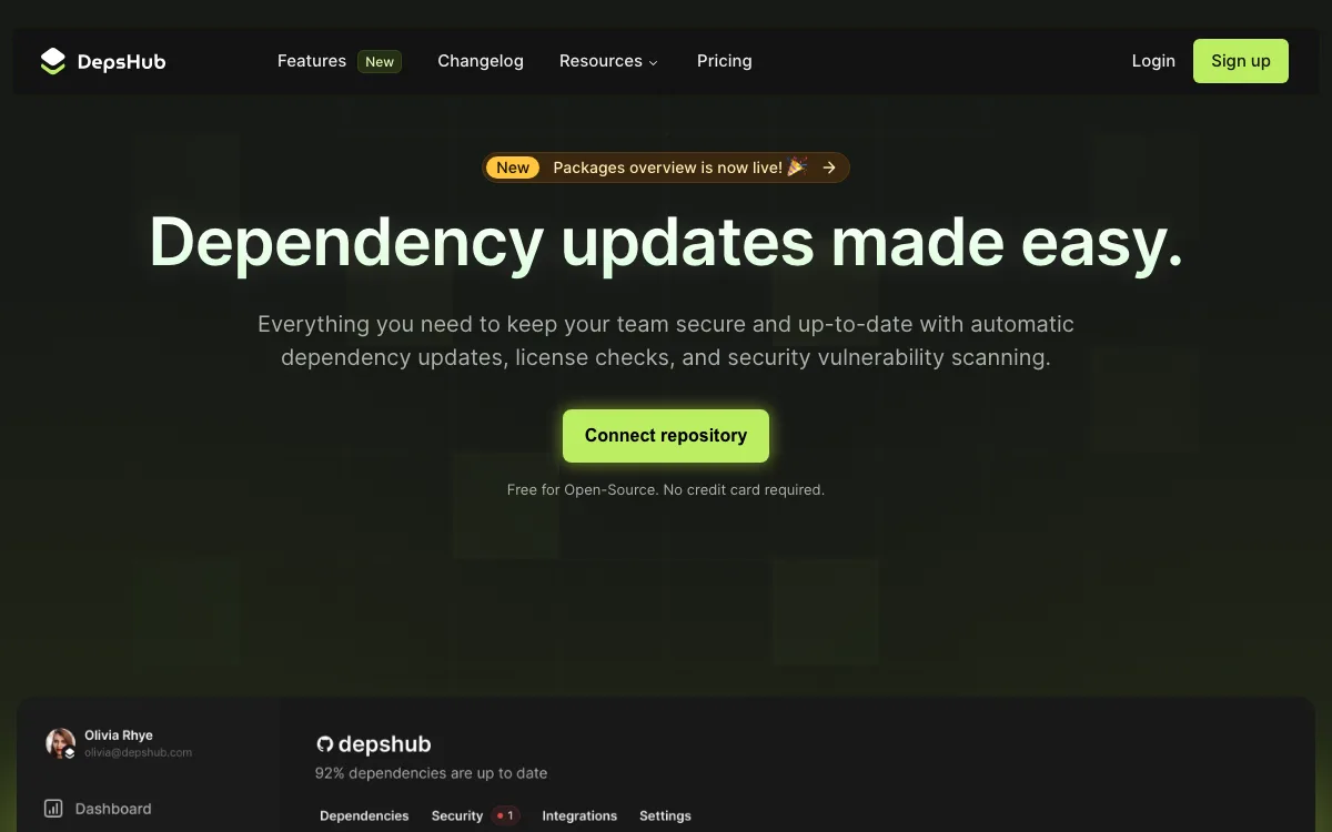 DepsHub homepage screenshot