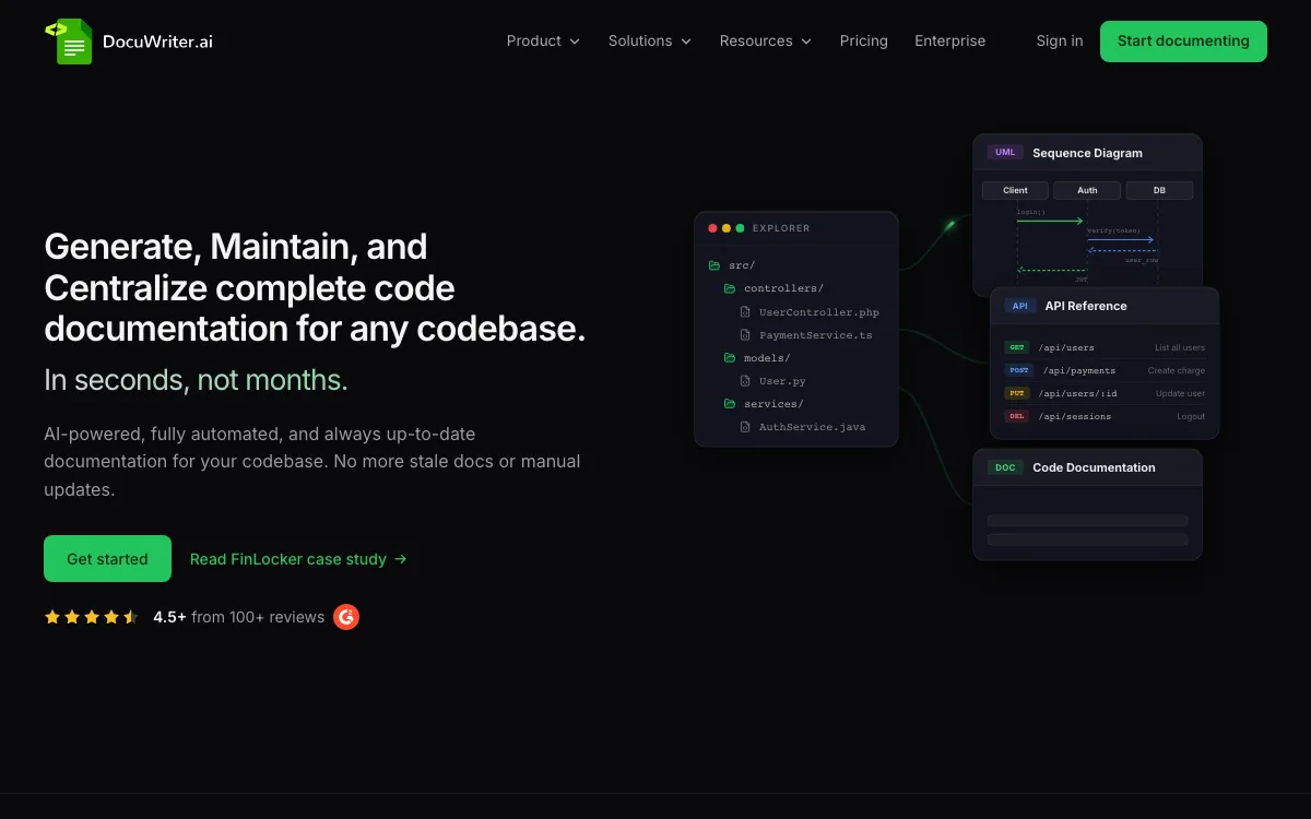 DocuWriter.ai homepage screenshot