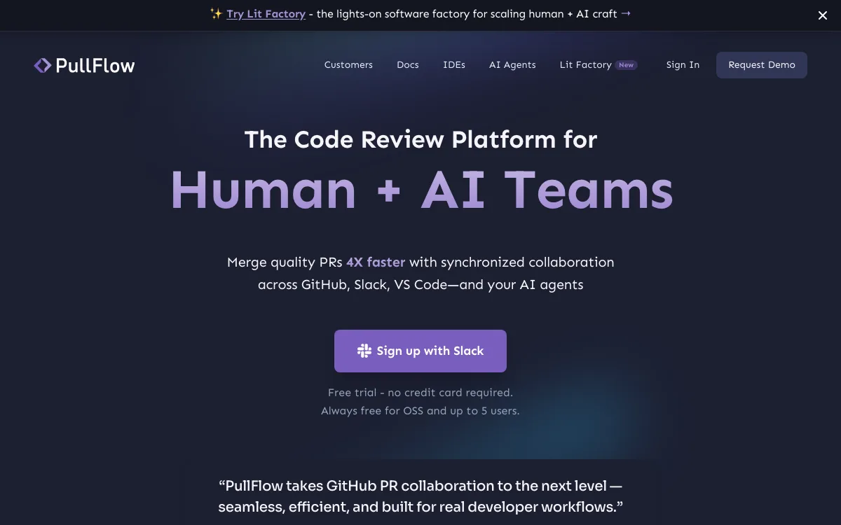 Pullflow homepage screenshot