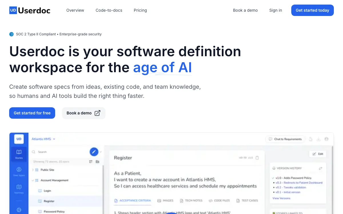 Userdoc homepage screenshot
