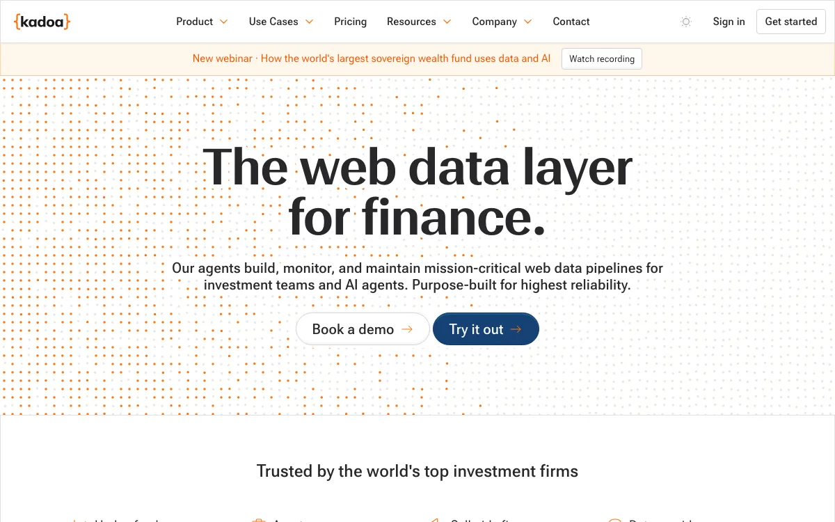 Kadoa homepage screenshot