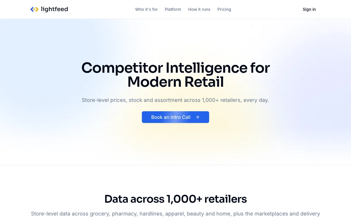 LightFeed homepage screenshot