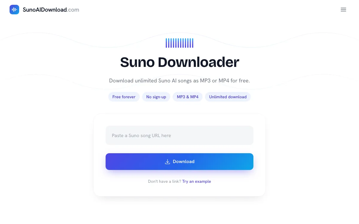 Suno AI Download homepage screenshot