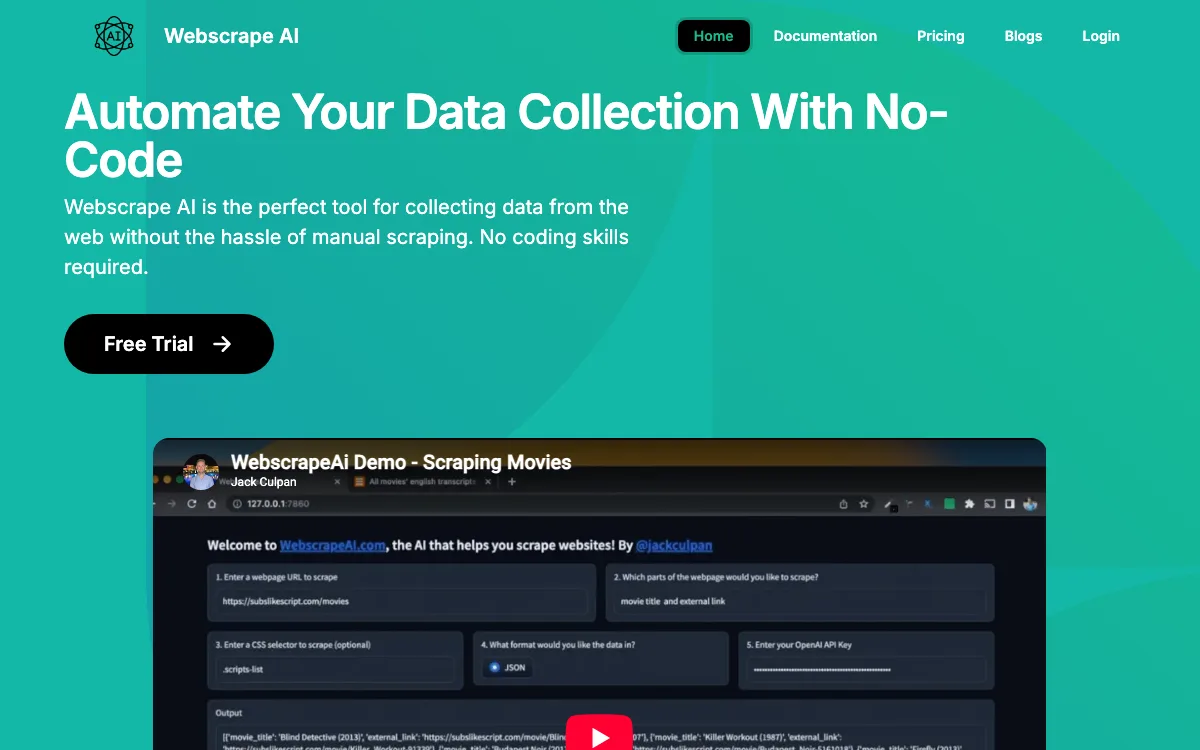 Webscrape AI homepage screenshot