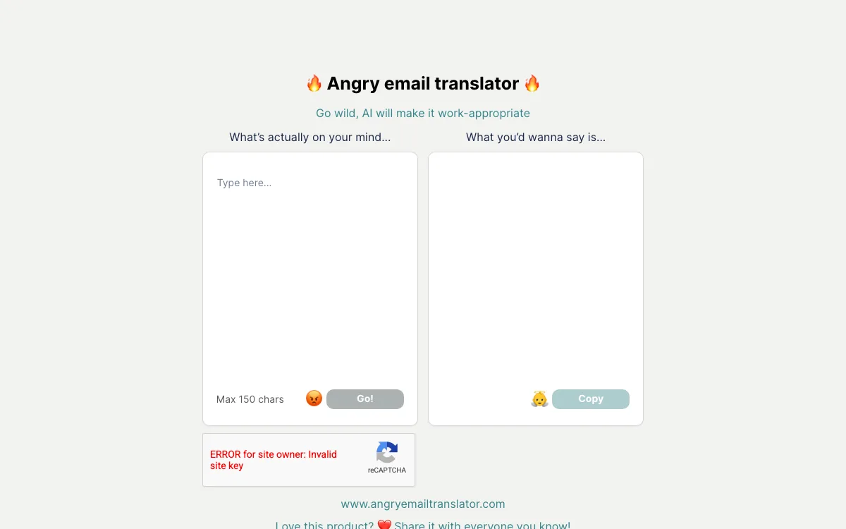 Angry email translator homepage screenshot