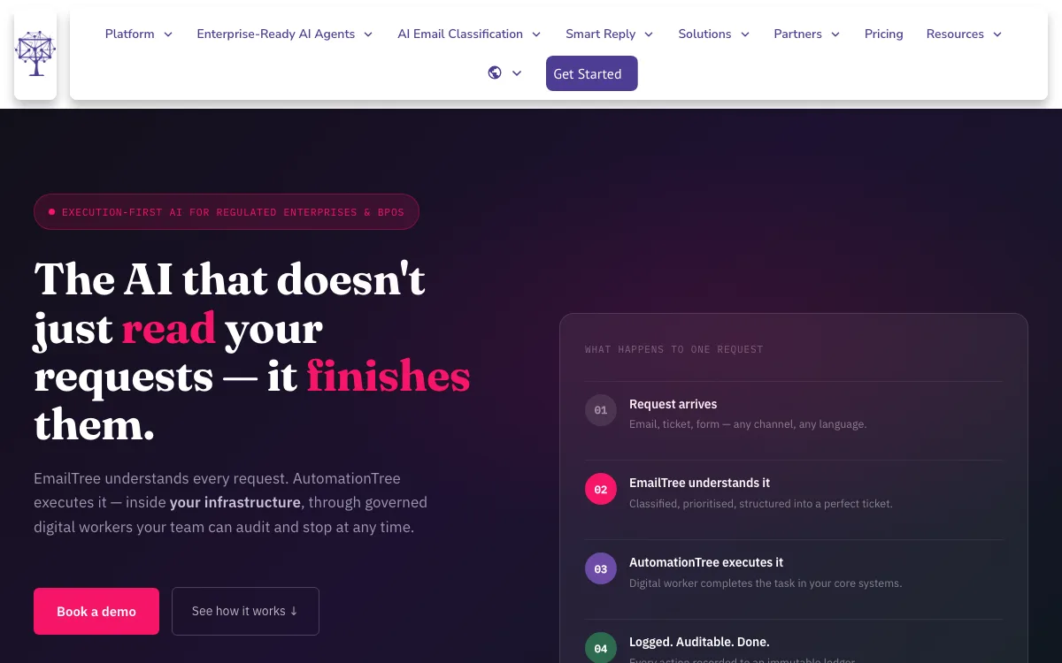 Emailtree homepage screenshot