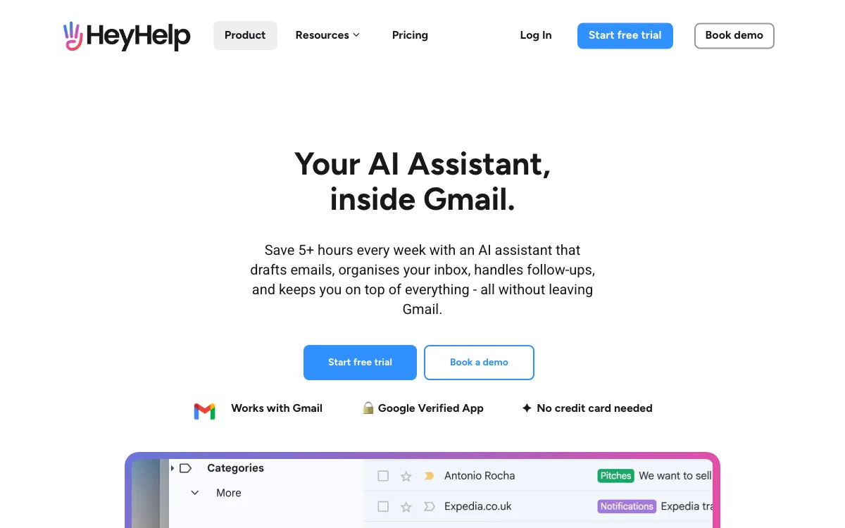 HeyHelp homepage screenshot