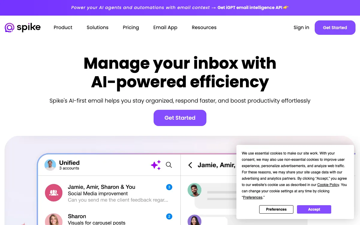 Spike homepage screenshot