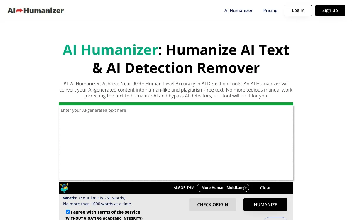 AI Humanizer homepage screenshot
