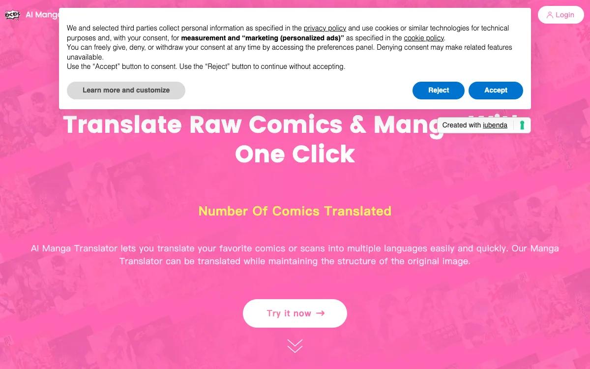 AI Manga Translator homepage screenshot