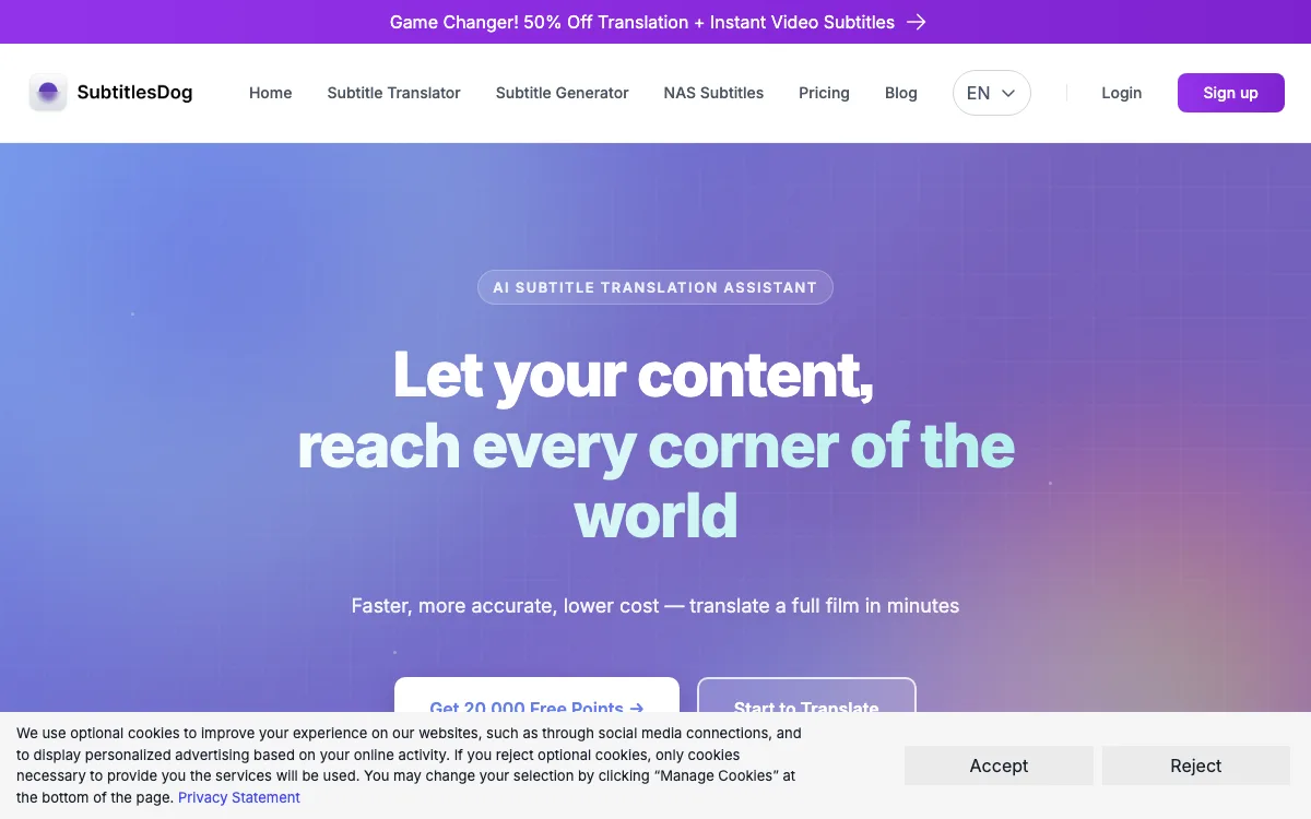 SubtitlesDog-AI subtitle translator homepage screenshot