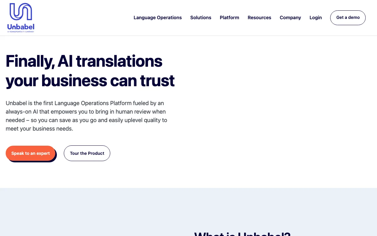 Unbabel homepage screenshot