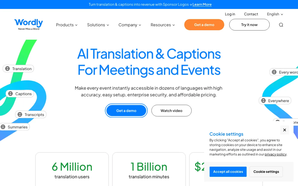 Wordly AI Translation homepage screenshot