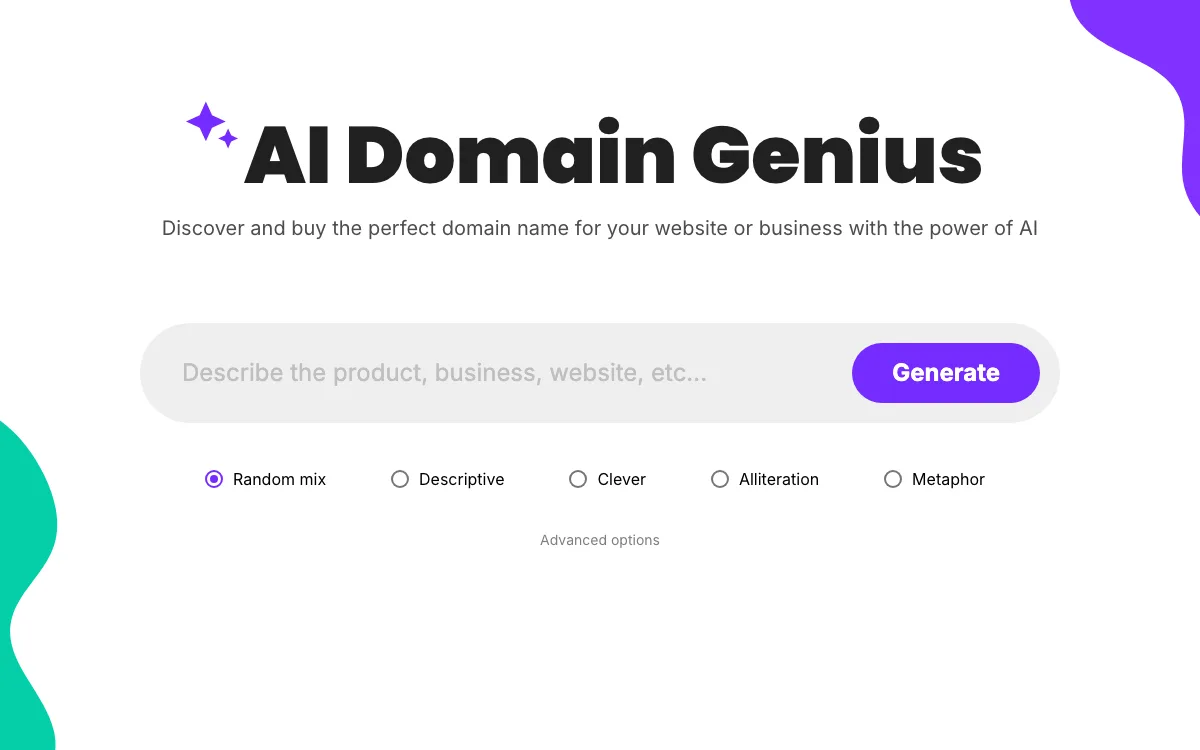 AI Domain Genius homepage screenshot