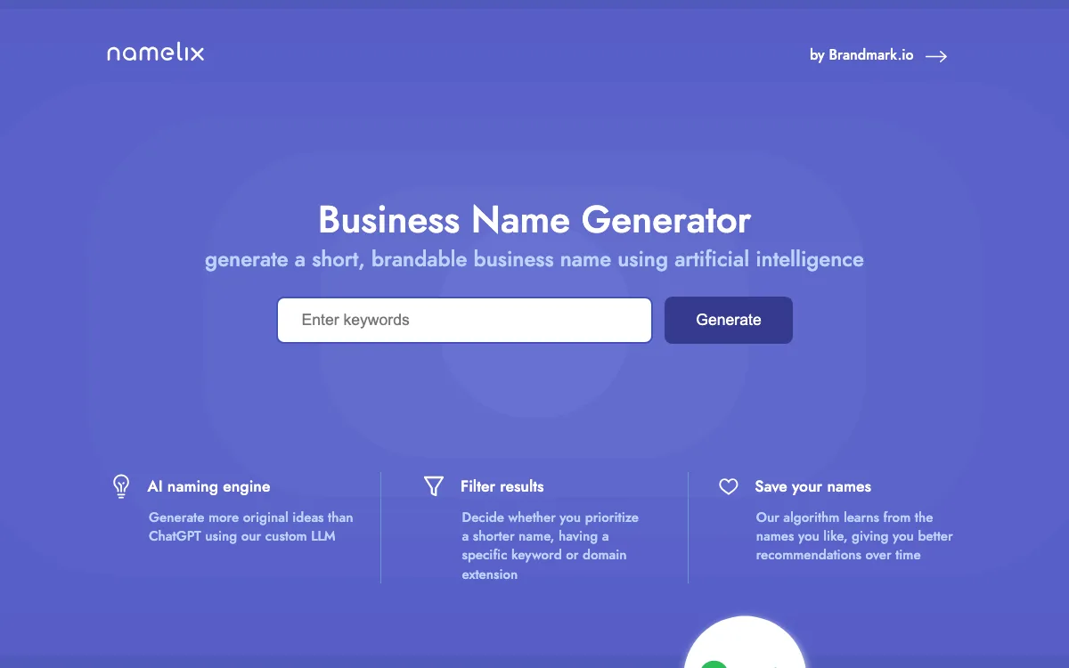 Namelix homepage screenshot