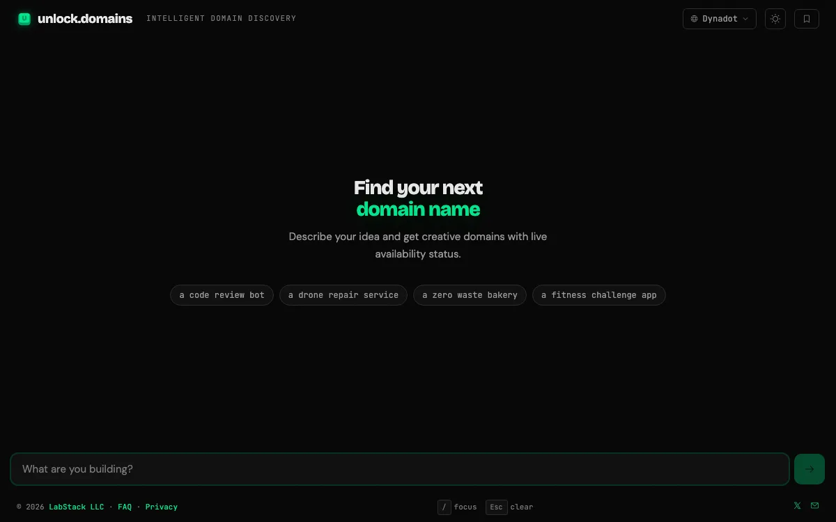 Unlock.domain homepage screenshot