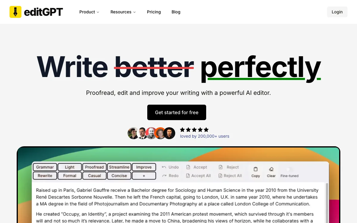 editGPT homepage screenshot
