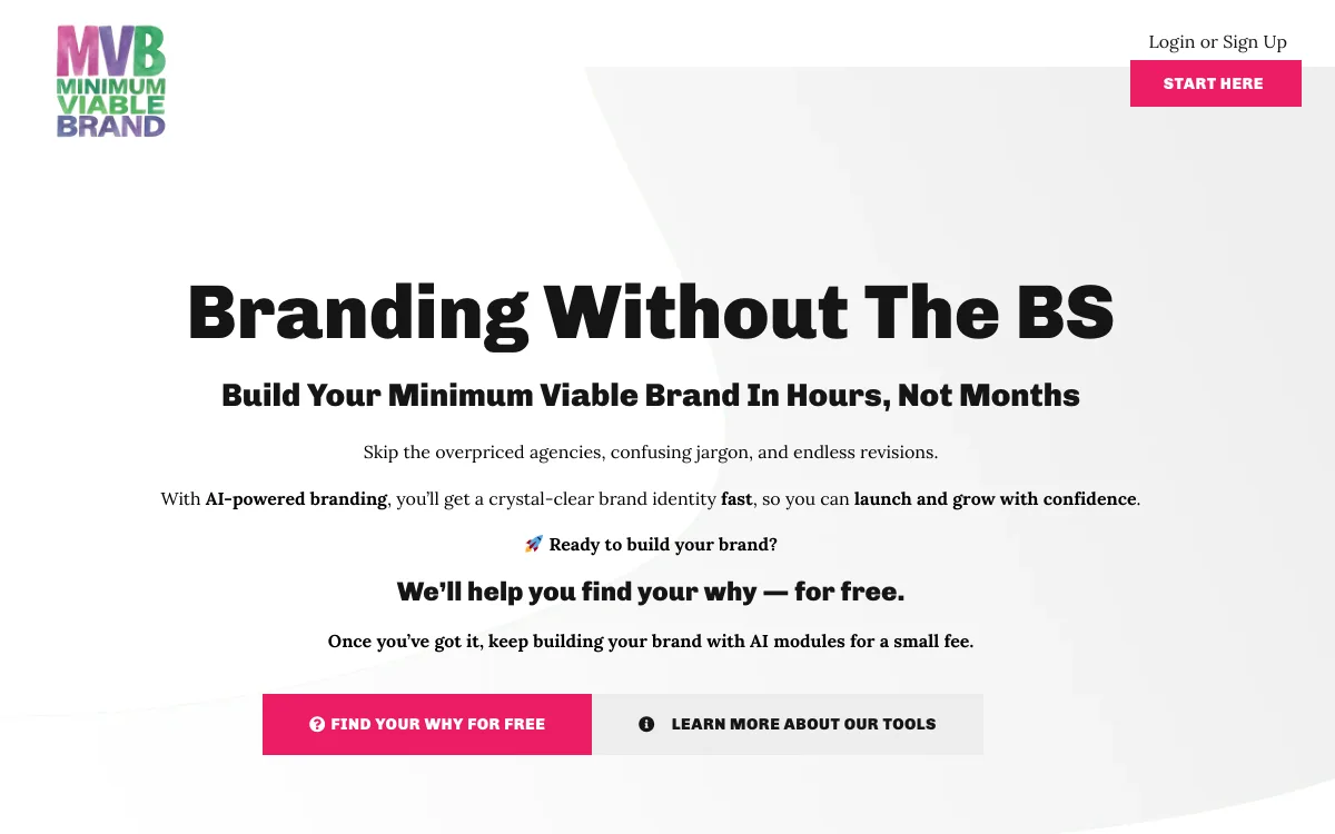 Minimum Viable Brand (MVB) homepage screenshot