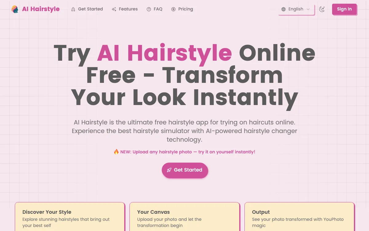 AI Hairstyle homepage screenshot