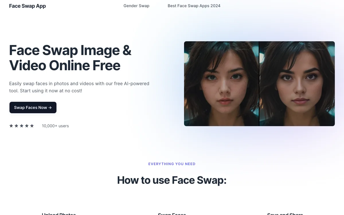 Face Swap homepage screenshot