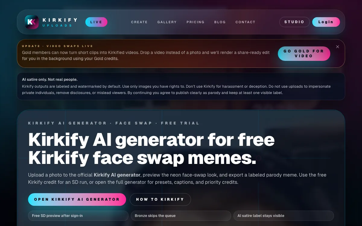 Kirkify AI homepage screenshot