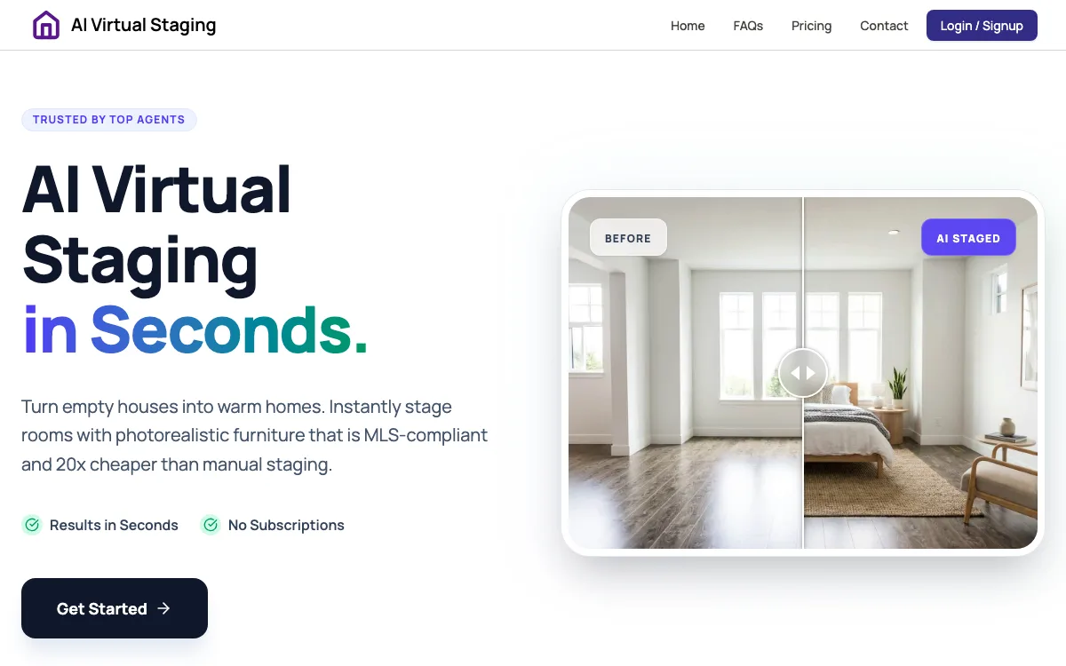 AI Virtual Staging homepage screenshot