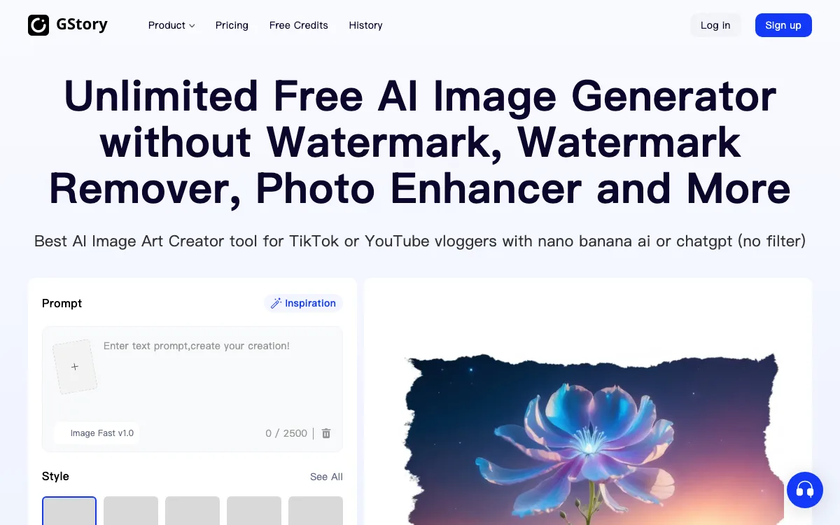 GStory AI homepage screenshot
