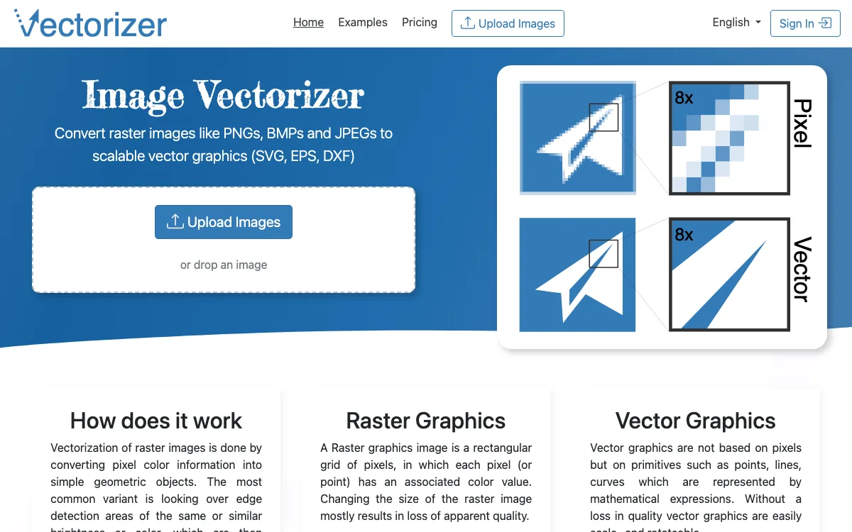 Vectorizer IO homepage screenshot