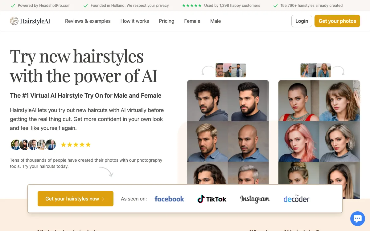 Hairstyle AI homepage screenshot